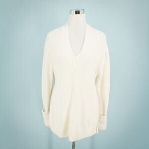 Athleta Size Small S Shasta Ivory Cream Ribbed Knit Vented Wool Blend Sweater